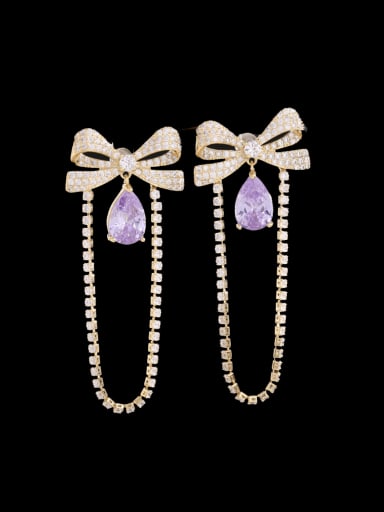 Brass Cubic Zirconia Bowknot Tassel Luxury Earring