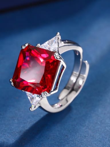 Red corundum ring Brass Cubic Zirconia Square Luxury Band Ring
