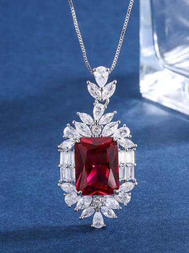 Red Treasure Pendant Brass Cubic Zirconia Geometric Luxury Necklace