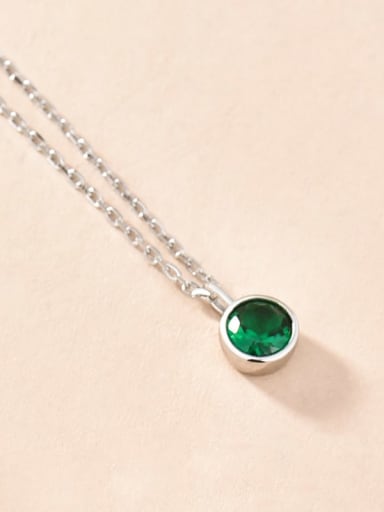 Green spinel 925 Sterling Silver Rhinestone Geometric Minimalist Necklace