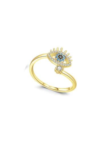 golden 925 Sterling Silver Cubic Zirconia Evil Eye Cute Band Ring