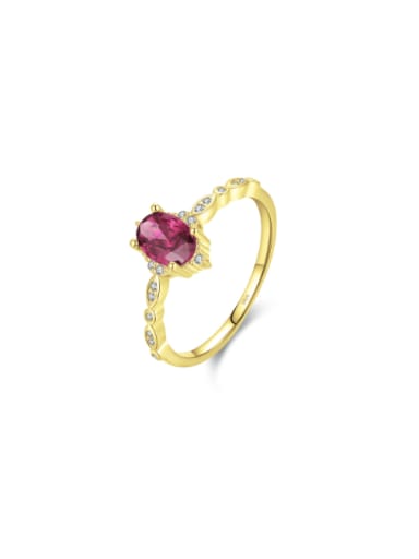 Red Stone Gold 925 Sterling Silver Cubic Zirconia Geometric Dainty Band Ring