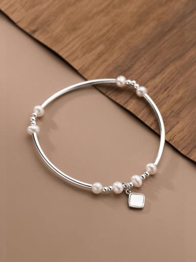 925 Sterling Silver Imitation Pearl Geometric Minimalist Bracelet