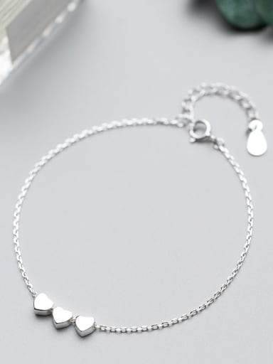 925 Sterling Silver Smooth Heart Minimalist Link Bracelet
