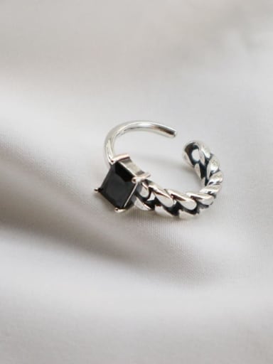 925 Sterling Silver Geometric Vintage Chain Free Size Midi Ring