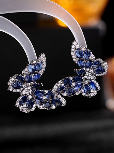 Blue Large Brass Cubic Zirconia Butterfly Luxury Cluster Earring
