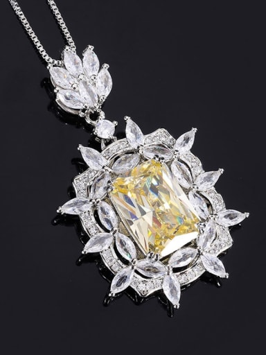 Yellow Diamond Pendant Brass Cubic Zirconia Luxury Geometric Earring Ring and Pendant Set