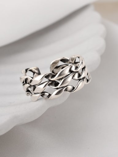 925 Sterling Silver Hollow Geometric Chain Artisan Band Ring