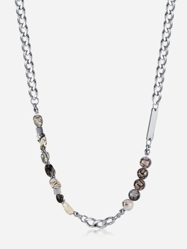 Stainless steel Natural Stone Geometric Hip Hop Beaded Necklace