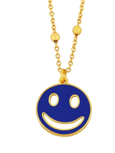 blue Brass Enamel Smiley Hip Hop Necklace
