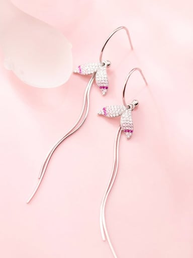 925 Sterling Silver Rhinestone Fishtail Chain Tassel Hook Earring