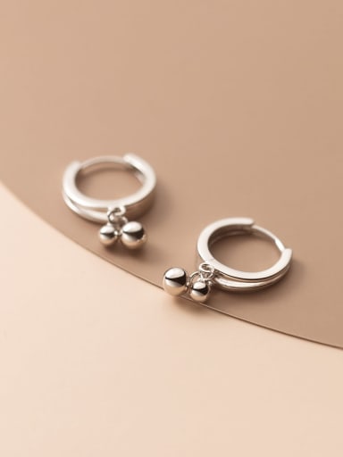 Silver 925 Sterling Silver Bead Geometric Minimalist Huggie Earring