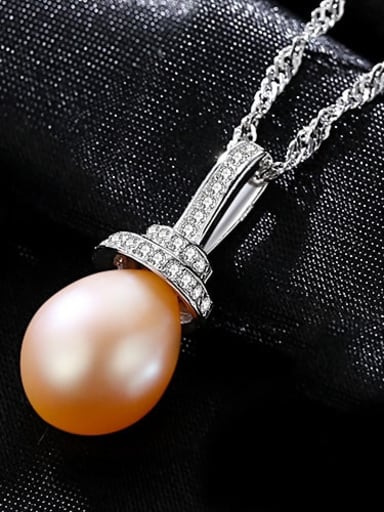 Pink 6a01 925 Sterling Silver Freshwater Pearl Pink pendant Necklace