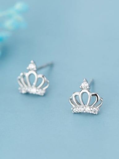 925 Sterling Silver Rhinestone White Crown Cute Stud Earring