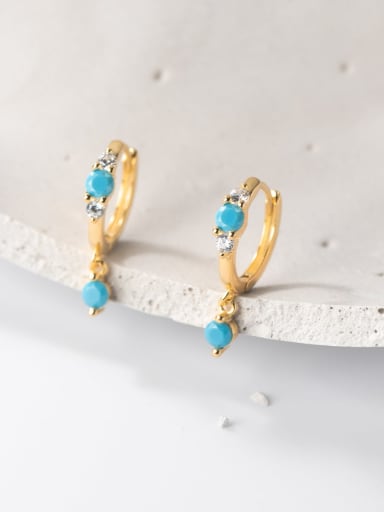 Gold 925 Sterling Silver Turquoise Geometric Trend Huggie Earring