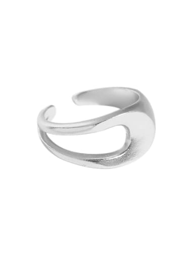 Silver [14 adjustable] 925 Sterling Silver Smooth Irregular Vintage Band Ring