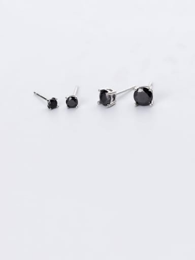 925 Sterling Silver Cubic Zirconia Black Round Minimalist Stud Earring