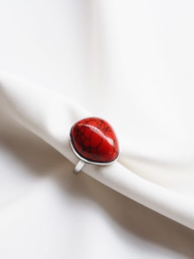 925 Sterling Silver Ruby Red Water Drop Minimalist Free Size Band Ring