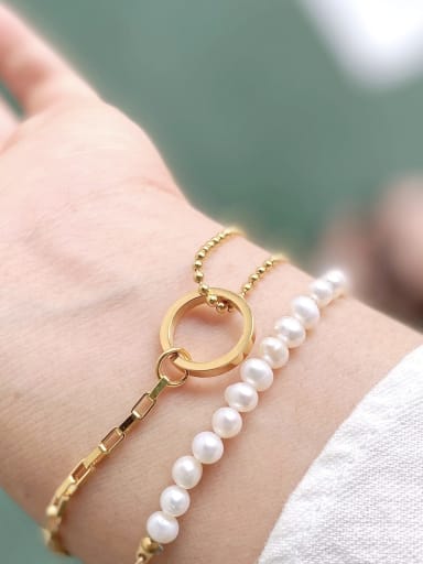 Titanium Imitation Pearl Geometric Minimalist Bracelet