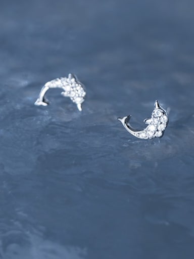925 Sterling Silver Cubic Zirconia Dolphin Cute Stud Earring