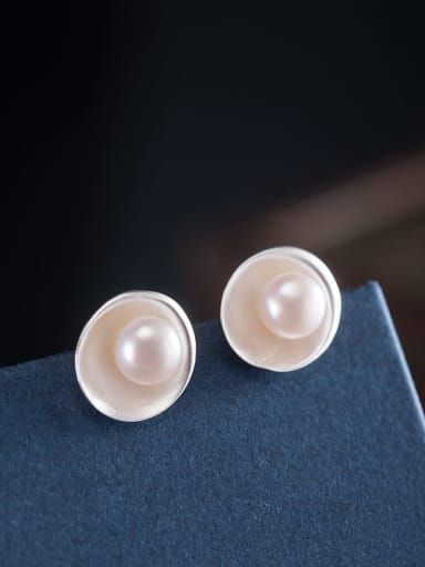 Pearl studded earrings 925 Sterling Silver Imitation Pearl Irregular Minimalist Necklace