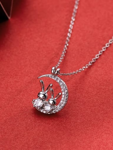 NS958  Platinum 925 Sterling Silver Cubic Zirconia Moon Dainty Necklace