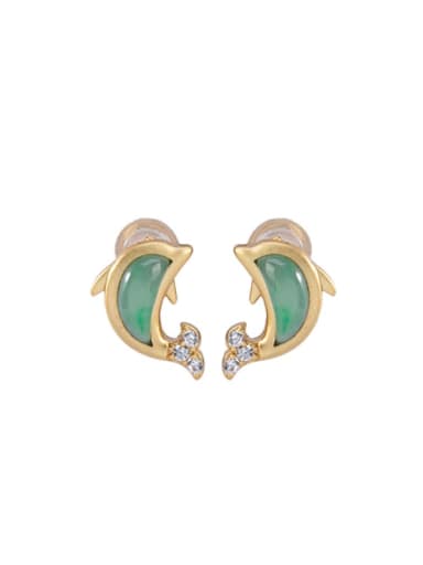 925 Sterling Silver Jade Dolphin Cute Stud Earring
