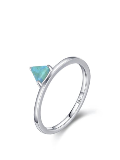 silver 925 Sterling Silver Opal Triangle Minimalist Band Ring