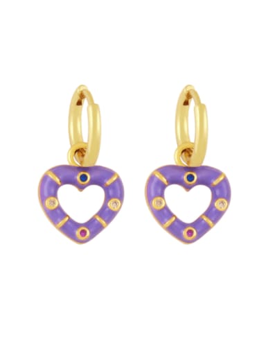 purple Brass Enamel Heart Vintage Huggie Earring
