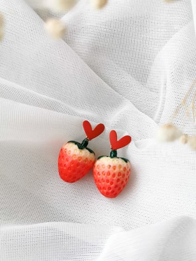 Brass Red Enamel Friut Minimalist Strawberry Stud Earring