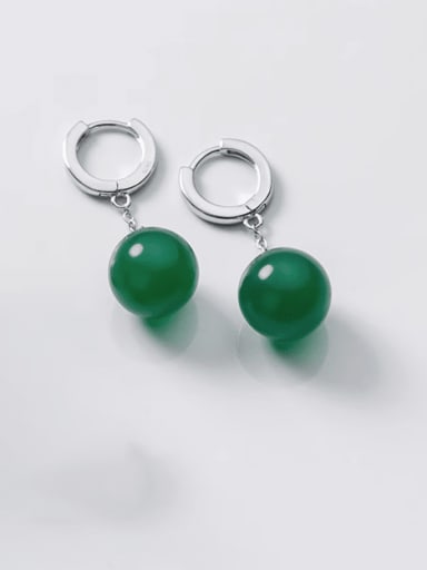 925 Sterling Silver Natural Stone Ball Minimalist Huggie Earring
