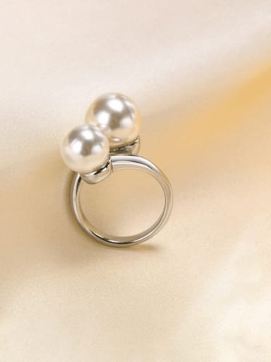 Titanium Steel Imitation Pearl Geometric Minimalist Band Ring