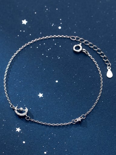 925 Sterling Silver Enamel Moon Minimalist Link Bracelet