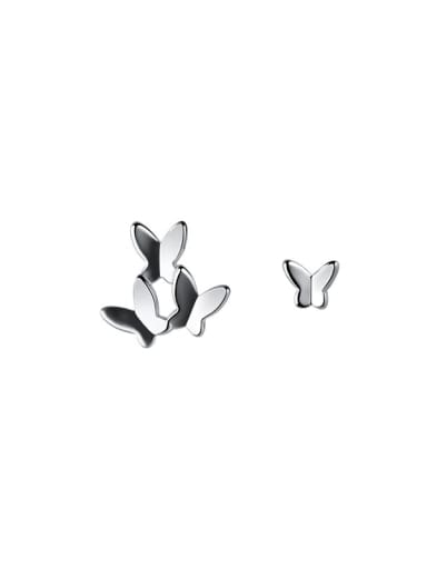 silver 925 Sterling Silver Asymmetry Butterfly Minimalist Stud Earring