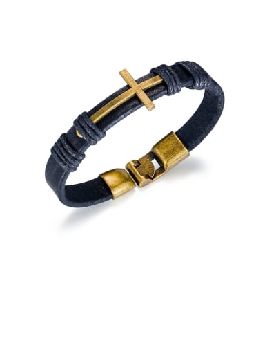 Brass Leather Cross Minimalist Woven Bracelet