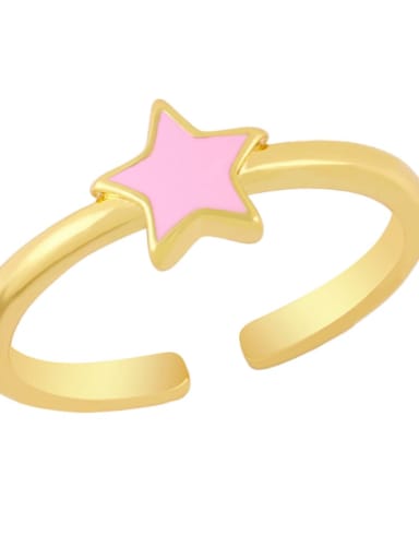 Pink Brass Enamel Star Minimalist Band Ring