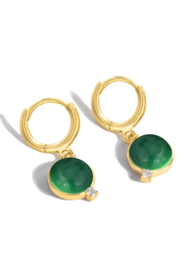 green Brass Opal Geometric Minimalist Huggie Earring