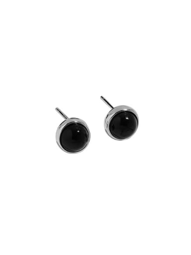 6mm style [with pure Tremella plug] 925 Sterling Silver Obsidian Geometric Vintage Stud Earring