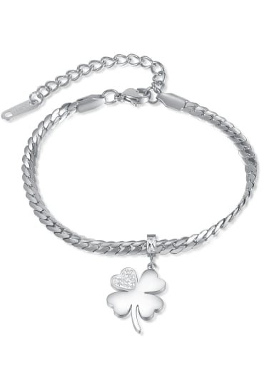 [1312] Steel color bracelet Titanium Steel Cubic Zirconia Flower Hip Hop Link Bracelet
