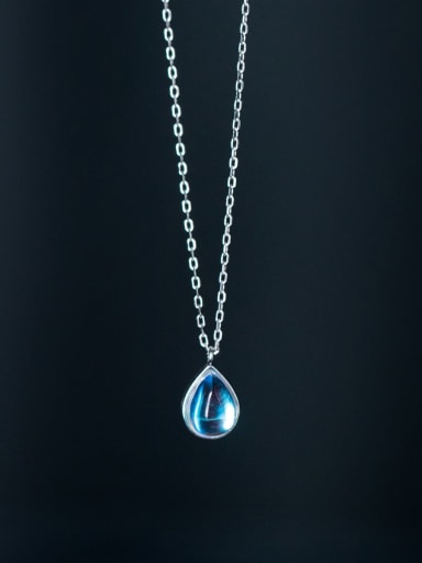 925 Sterling Silver Glass Stone Water Drop Minimalist Necklace