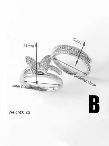 B Butterfly Brass Cubic Zirconia Boy Trend Stackable Ring