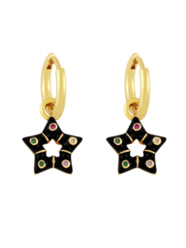 Brass Multi Color Enamel Star Vintage Huggie Earring