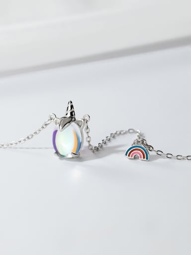 925 Sterling Silver  Cute Unicorn Rainbow Pendant Necklace