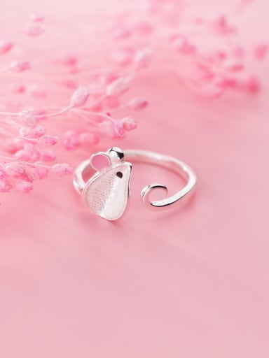 custom 925 Sterling Silver Enamel Pink Mouse Cute Free Size Ring