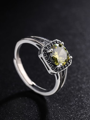 KDP613 Olive 925 Sterling Silver Cubic Zirconia Geometric Vintage Band Ring