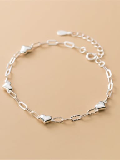 925 Sterling Silver Heart Minimalist  Hollow chain Bracelet