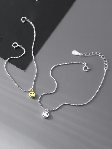 925 Sterling Silver Smiley Minimalist Beaded Chain Bracelet
