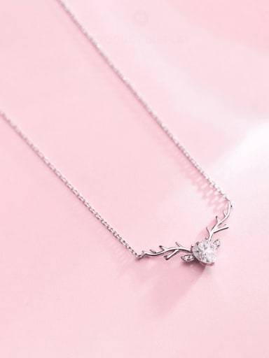 925 Sterling Silver Cubic Zirconia Deer Minimalist Christmas Necklace