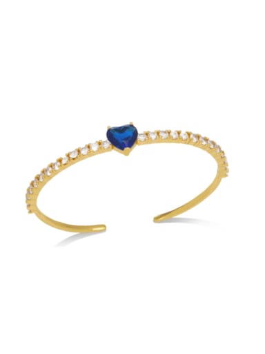 blue Brass Cubic Zirconia Heart Minimalist Cuff Bangle