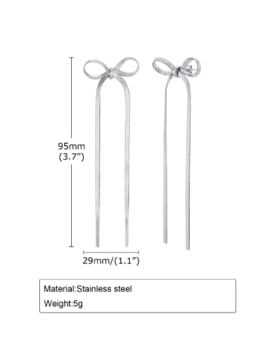Steel color Stainless steel Bowknot Tassel Minimalist Drop Earring